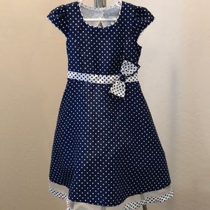 Jona Michelle Girl’s Navy/White Polka Dot Dress